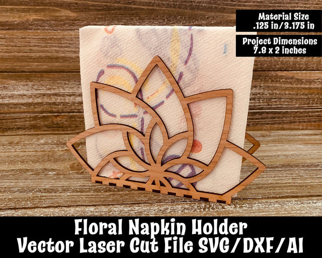 Floral Napkin Holder Laser Cut File SVG Design Shark 