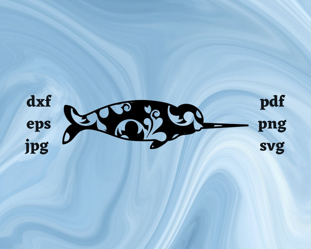 Floral Narwhal SVG Cut File SVG Northern Light SVG 