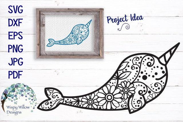 Floral Narwhal SVG SVG Wispy Willow Designs 