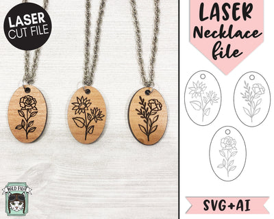 Floral Necklace Laser Cut Files, Floral Laser File, Flower Laser Cut File, Laser Necklace Cut File, Flower Keychain Laser Cut File, Charm Laser Cut File SVG Wild Pilot 