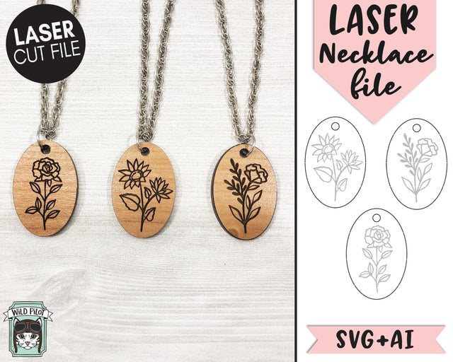Floral Necklace Laser Cut Files, Floral Laser File, Flower Laser Cut File, Laser Necklace Cut File, Flower Keychain Laser Cut File, Charm Laser Cut File SVG Wild Pilot 
