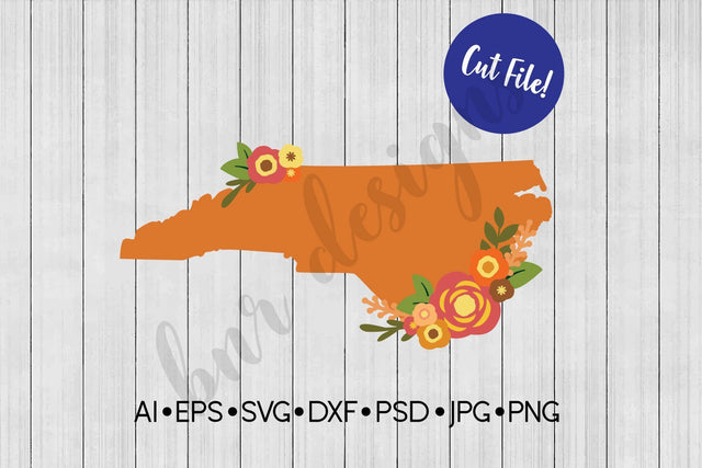 Floral North Carolina SVG SVG BNRDesignShop 