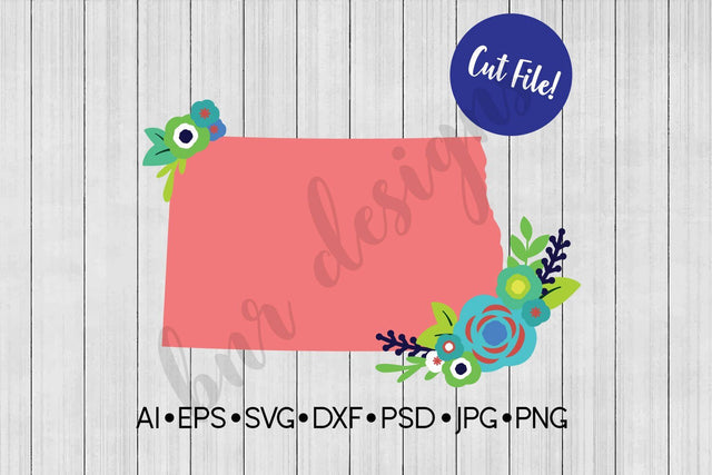 Floral North Dakota SVG SVG BNRDesignShop 