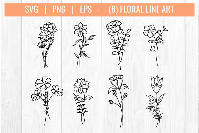 Floral outline clipart svg bundle SVG vectorbundles 