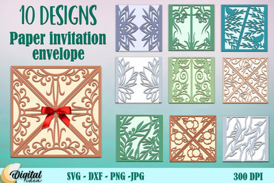 Floral Paper Invitation Envelope Bundle. Paper Cut 3D Paper Evgenyia Guschina 