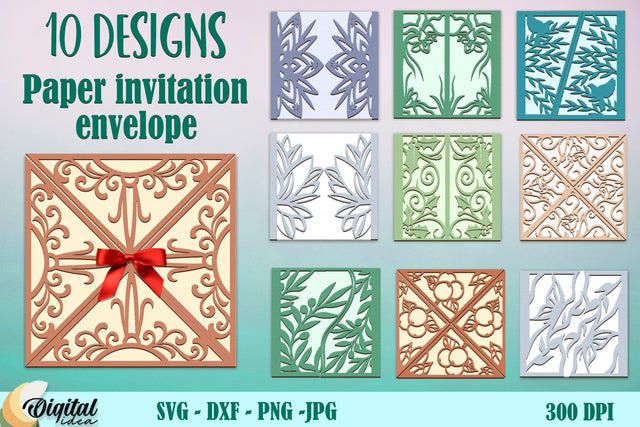 Floral Paper Invitation Envelope Bundle. Paper Cut 3D Paper Evgenyia Guschina 