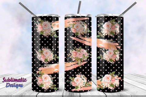 Floral Pattern and Pink Brushes Strokes Tumbler Wrap Design Sublimation Sublimatiz Designs 
