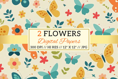 Floral Pattern with Butterflies, Butterfly and Flower Seamless Pattern Digital Pattern FloridPrintables 
