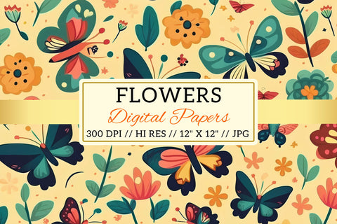 Floral Pattern with Butterflies, Butterfly and Flower Seamless Pattern Digital Pattern FloridPrintables 