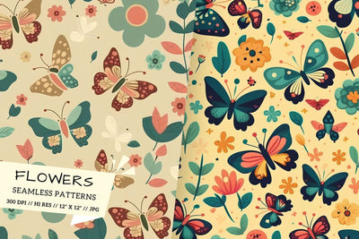 Floral Pattern with Butterflies, Butterfly and Flower Seamless Pattern Digital Pattern FloridPrintables 