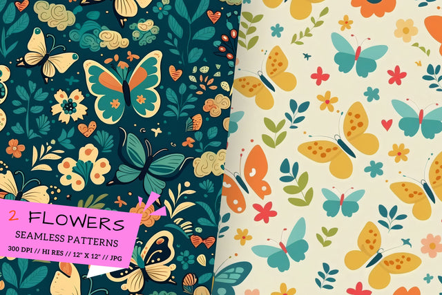 Floral Pattern with Butterflies, Butterfly and Flower Seamless Pattern Digital Pattern FloridPrintables 