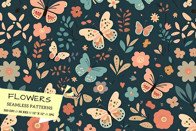 Floral Pattern with Butterflies Digital Pattern FloridPrintables 
