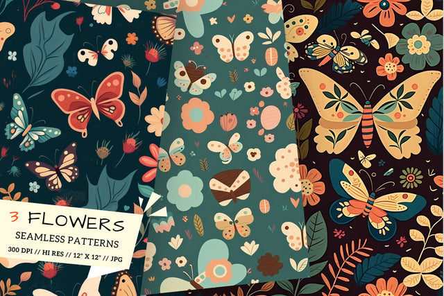 Floral Pattern with Butterflies, seamless background with flowers Digital Pattern FloridPrintables 