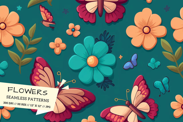 Floral Pattern with Butterflies, seamless floral pattern Digital Pattern FloridPrintables 