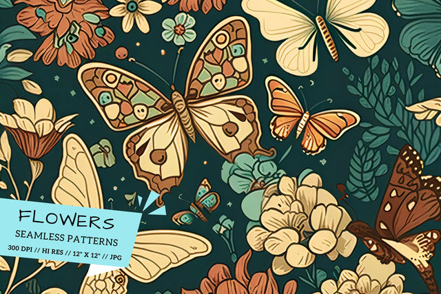Floral Pattern with Butterflies, seamless floral pattern Digital Pattern FloridPrintables 
