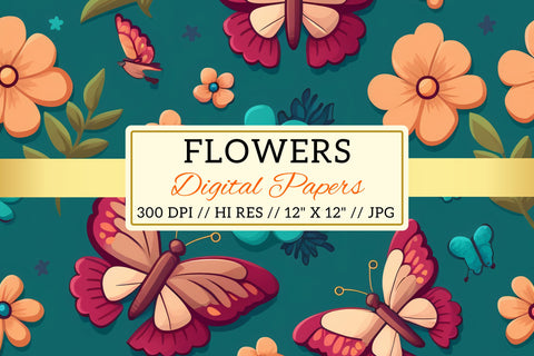 Floral Pattern with Butterflies, seamless floral pattern Digital Pattern FloridPrintables 