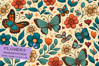 Floral Pattern with Butterflies, seamless floral pattern Digital Pattern FloridPrintables 
