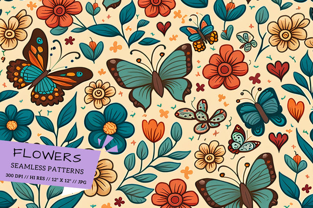 Floral Pattern with Butterflies, seamless floral pattern Digital Pattern FloridPrintables 