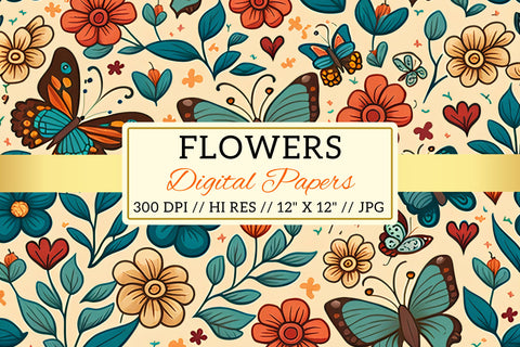 Floral Pattern with Butterflies, seamless floral pattern Digital Pattern FloridPrintables 