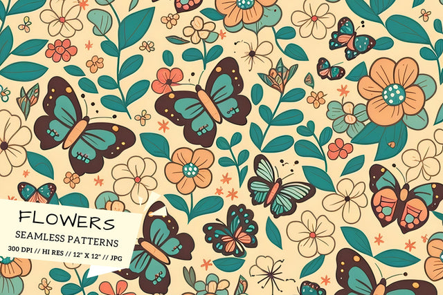 Floral Pattern with Butterflies, seamless floral pattern Digital Pattern FloridPrintables 
