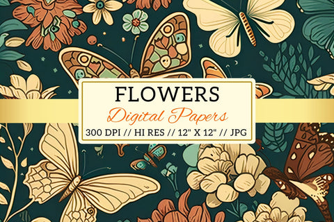Floral Pattern with Butterflies, seamless floral pattern Digital Pattern FloridPrintables 