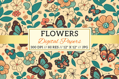 Floral Pattern with Butterflies, seamless floral pattern Digital Pattern FloridPrintables 