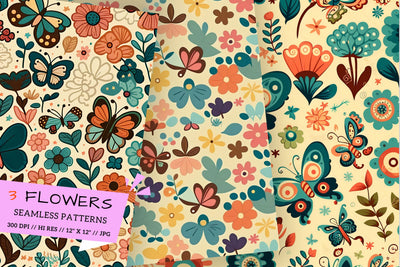 Floral Pattern with Butterflies, seamless pattern with flowers Digital Pattern FloridPrintables 