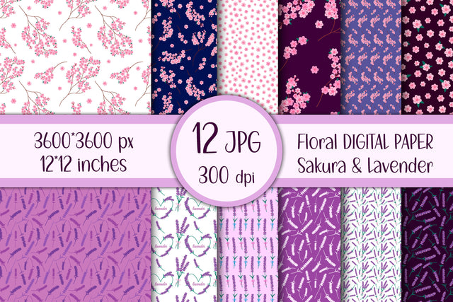 Floral Patterns| JPG Digital Paper | Sakura and Lavender Digital Pattern AnnaViolet_store 