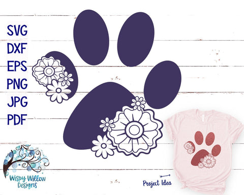 Floral Paw Print SVG Cut File SVG Wispy Willow Designs 