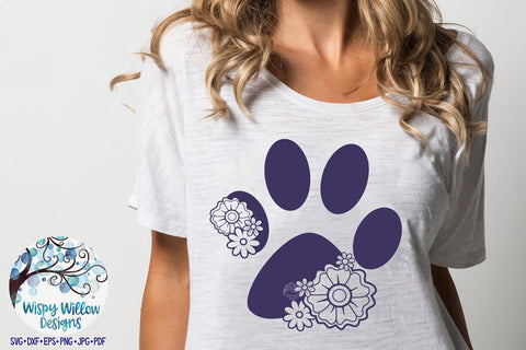 Floral Paw Print SVG Cut File SVG Wispy Willow Designs 