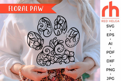 Floral Paw SVG - Flower Footprint Cut File SVG RedHelgaArt 