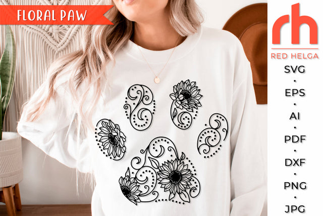 Floral Paw SVG - Sunflower Footprint Cut File SVG RedHelgaArt 