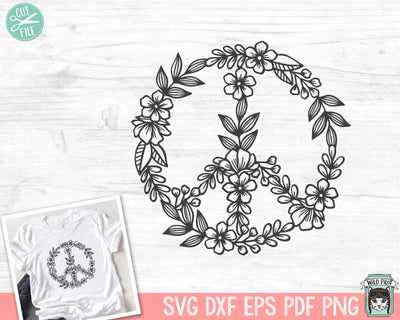 Floral Peace Symbol svg, Flower Peace Sign SVG file, Peace svg, Peace cut file, Peace Symbol with flowers, boho svg, hippie svg SVG Wild Pilot 