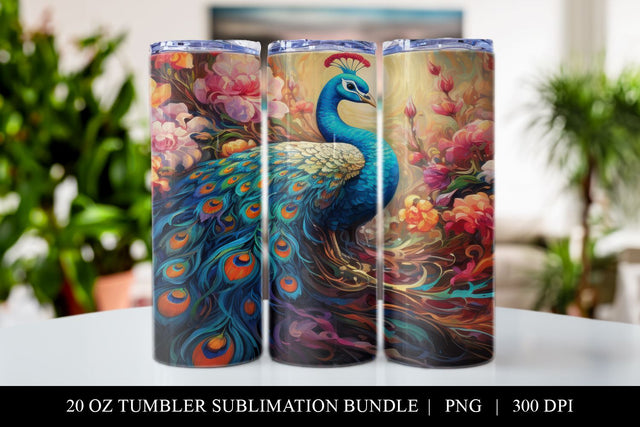 Floral Peacock 20 oz Skinny Tumbler Sublimation Full Wrap Sublimation BijouBay 