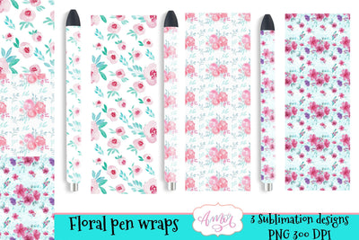 Floral pen wraps for sublimation, epoxy pen wrap 3 designs Sublimation Amorclipart 