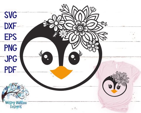 Floral Penguin SVG Cut File SVG Wispy Willow Designs 
