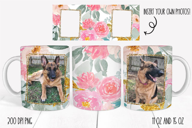 Floral Photo Frame Sublimation Mug-Photo Sublimation Mug PNG Sublimation Linden Valley Designs 