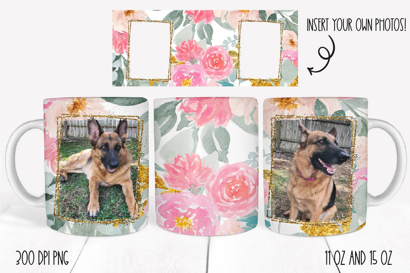 Floral Photo Frame Sublimation Mug-Photo Sublimation Mug PNG Sublimation Linden Valley Designs 