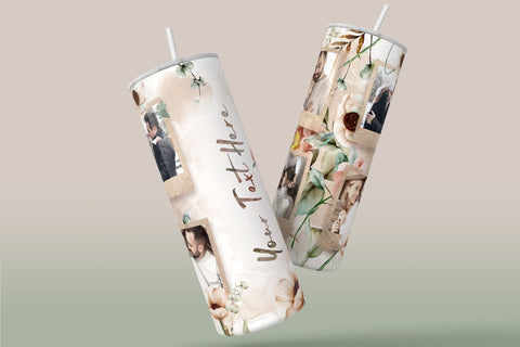 Floral Photo Tumbler, Add Your Name, Picture Frame Tumbler, 20oz Skinny Tumbler, Seamless Tumbler for Pictures Sublimation Design PNG Sublimation Syre Digital Creations 