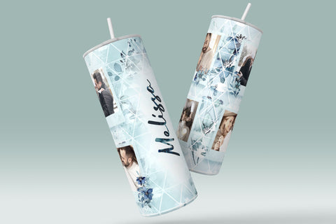 Floral Photo Tumbler, Add Your Name, Picture Frame Tumbler, 20oz Skinny Tumbler, Seamless Tumbler for Pictures Sublimation Design PNG Sublimation Syre Digital Creations 
