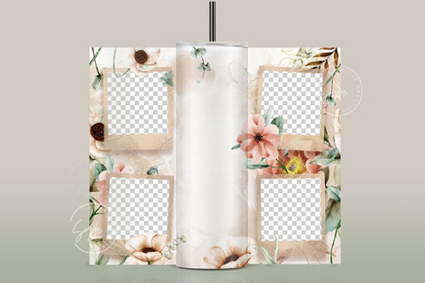 Floral Photo Tumbler, Add Your Name, Picture Frame Tumbler, 20oz Skinny Tumbler, Seamless Tumbler for Pictures Sublimation Design PNG Sublimation Syre Digital Creations 