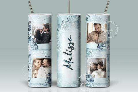 Floral Photo Tumbler, Add Your Name, Picture Frame Tumbler, 20oz Skinny Tumbler, Seamless Tumbler for Pictures Sublimation Design PNG Sublimation Syre Digital Creations 