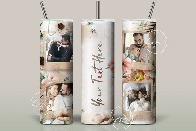 Floral Photo Tumbler, Add Your Name, Picture Frame Tumbler, 20oz Skinny Tumbler, Seamless Tumbler for Pictures Sublimation Design PNG Sublimation Syre Digital Creations 