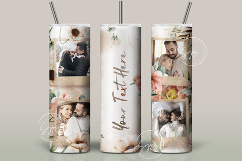 Floral Photo Tumbler, Add Your Name, Picture Frame Tumbler, 20oz Skinny Tumbler, Seamless Tumbler for Pictures Sublimation Design PNG Sublimation Syre Digital Creations 