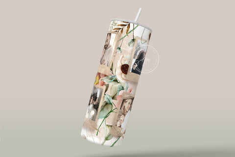 Floral Photo Tumbler, Add Your Name, Picture Frame Tumbler, 20oz Skinny Tumbler, Seamless Tumbler for Pictures Sublimation Design PNG Sublimation Syre Digital Creations 