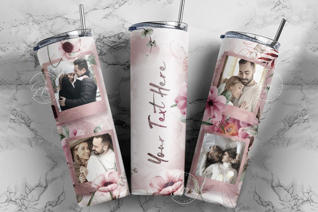 Floral Photo Tumbler, Add Your Name, Picture Frame Tumbler, 20oz Skinny Tumbler, Seamless Tumbler for Pictures Sublimation Design PNG Sublimation Syre Digital Creations 