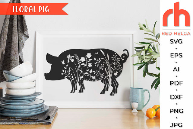 Floral Pig SVG - Farm Animal Cut File SVG RedHelgaArt 
