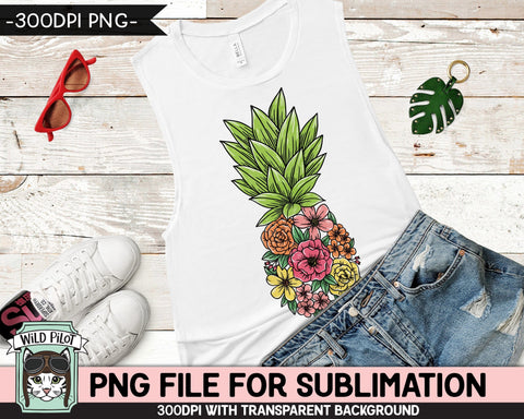 Floral Pineapple SUBLIMATION designs png, Flower Pineapple Sublimation png, Summer sublimation file, Vacation, Tropical, Summer Sublimation PNG File Sublimation Wild Pilot 