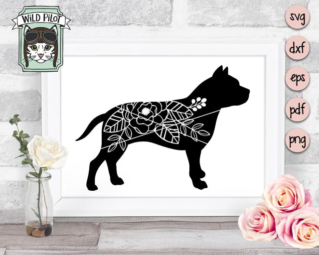 Floral Pit Bull Silhouette SVG Cut File SVG Wild Pilot 
