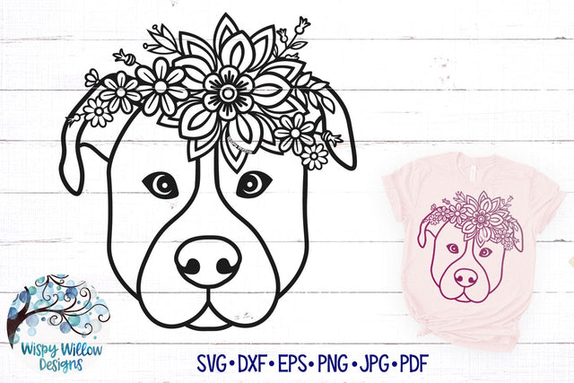 Floral Pitbull Dog SVG SVG Wispy Willow Designs 